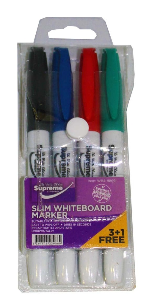 [5391515239869] Whiteboard Markers 4pk Slim Asstd WB4-9869 Supreme