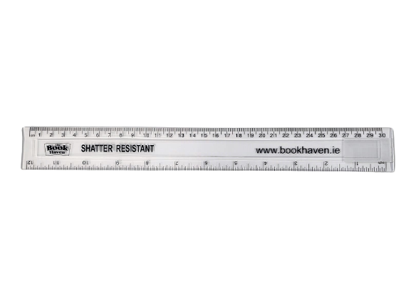 [5391539556942] Ruler Plastic 12'' 30cm Shatter Resistant BH-6942 Book Haven